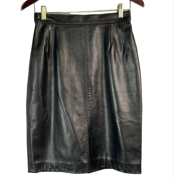 VINTAGE Neto 90s Leather Pencil Skirt Black Buttery Soft Back Slit Size 28 - Picture 2 of 11